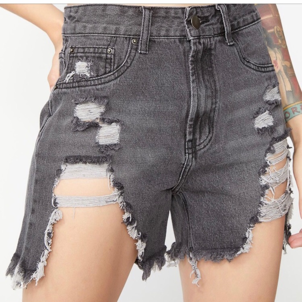 Black destroyed jean shorts